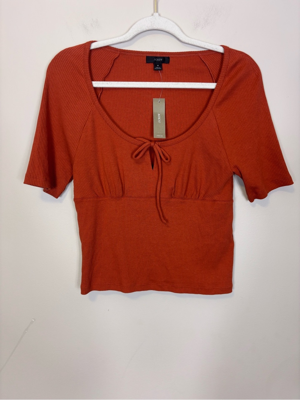 New J. Crew Rust Orange Ribbed Tie-Front Crop Top Medium